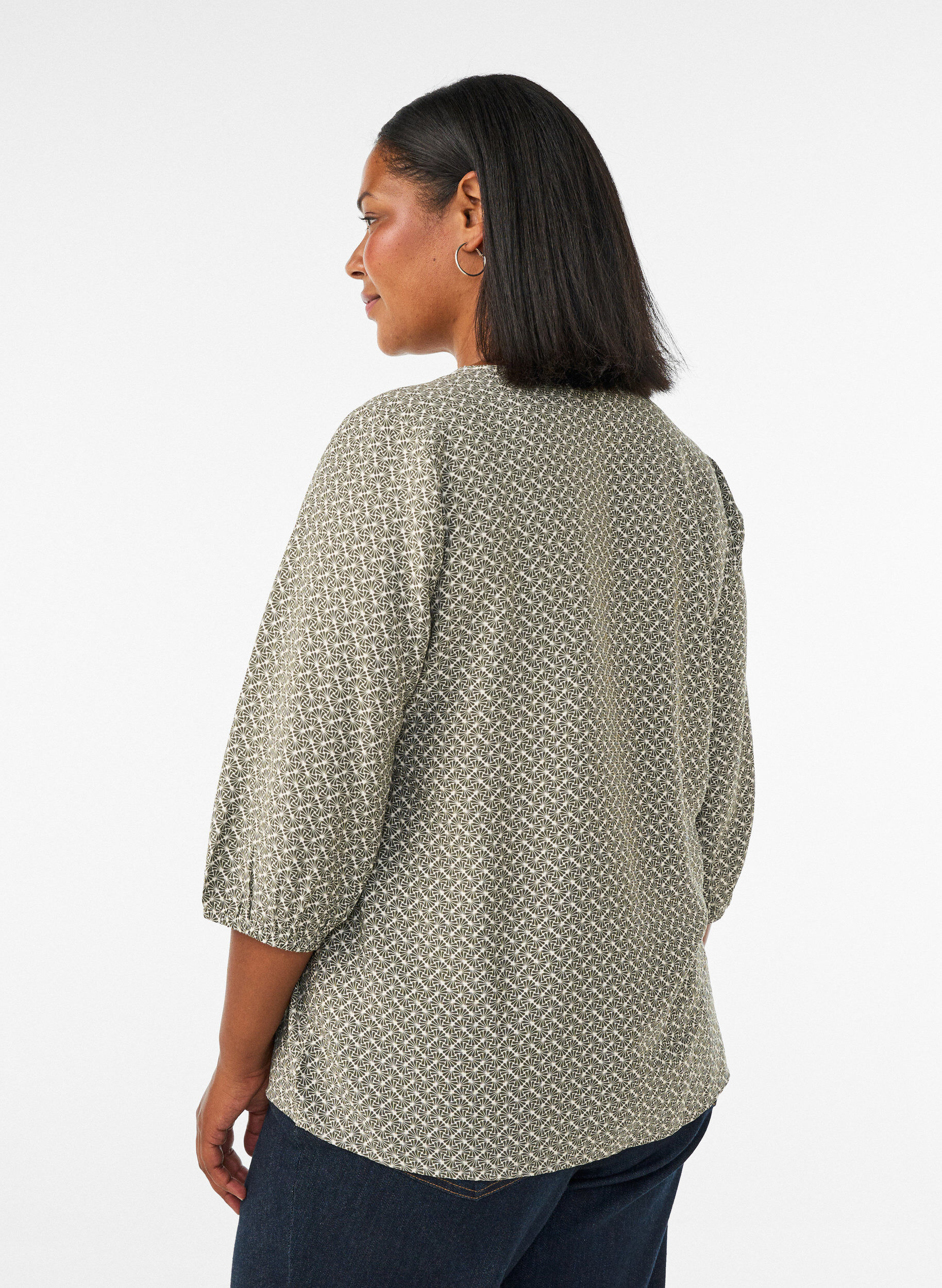 ZizzifashionPatterned viscose blouse with 3/4-sleeves, Green, Model image number 2