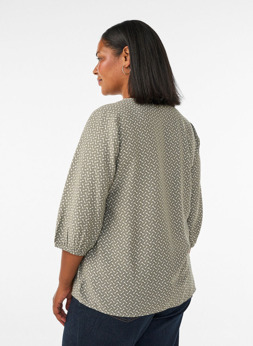 Patterned viscose blouse with 3/4-sleeves, Green, Model image number 2