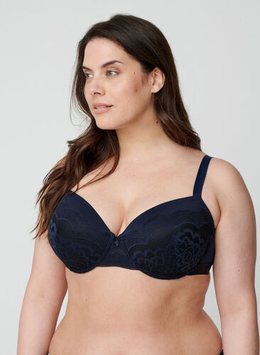 Lace Alma bra with underwiring, Navy Blazer, Model image number 0