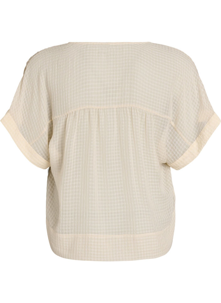 Seersucker blouse with V-neck, Beige, Packshot image number 1