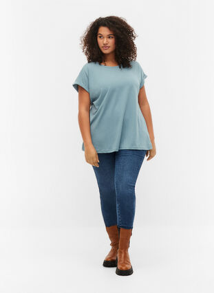 Short sleeved cotton blend t-shirt, Smoke Blue, Model image number 2