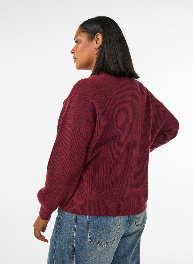 Rib knit cardigan with buttons, Red, Model image number 2