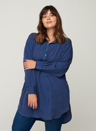 Lyocell tunic with studs, Dark Denim, Model image number 0