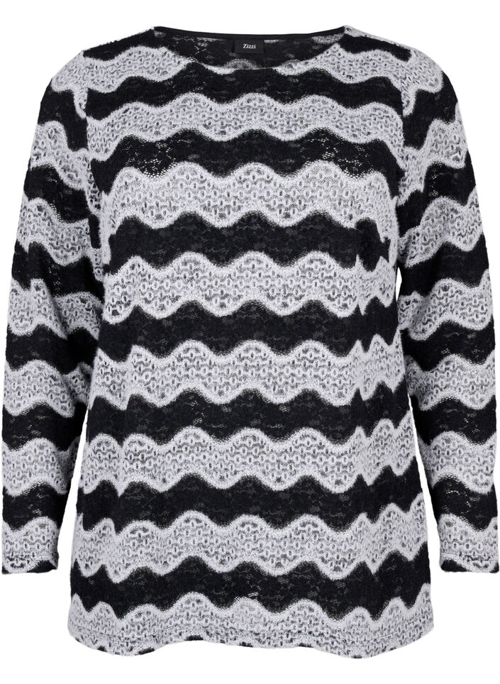 Knitted blouse with a wave pattern, Black Stripe, Packshot image number 0