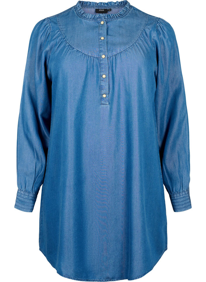 Long sleeve tunic with TENCEL™ Lyocell, Medium Blue denim, Packshot image number 0