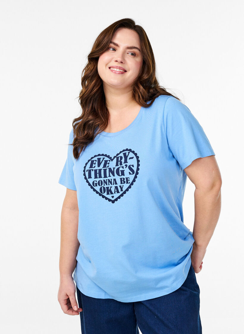 Cotton T-shirt with motif, D.R.Blue w. Every, Model image number 0