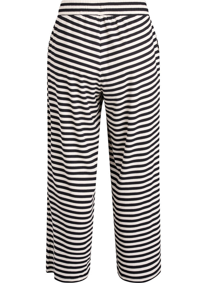 Striped pyjama bottoms with a high waist and wide legs, Black, Packshot image number 1