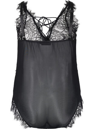 Lace bodysuit with mesh, Black, Packshot image number 1