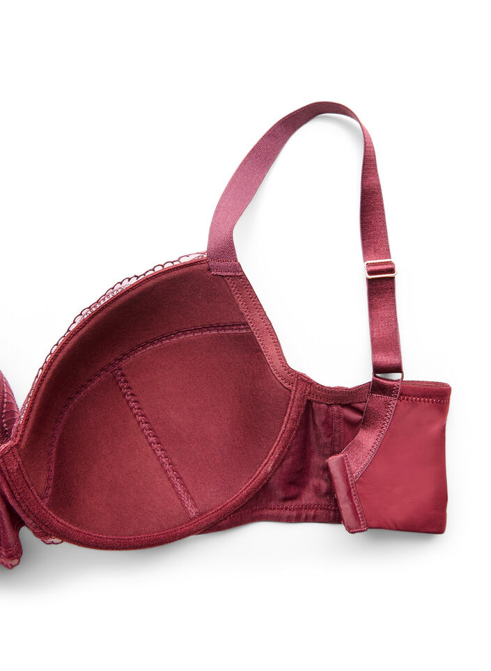 Padded underwired bra with lace and U-back, Red, Packshot image number 3