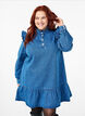 Denim dress with ruffles and A-cut, Blue Denim, Model image number 0