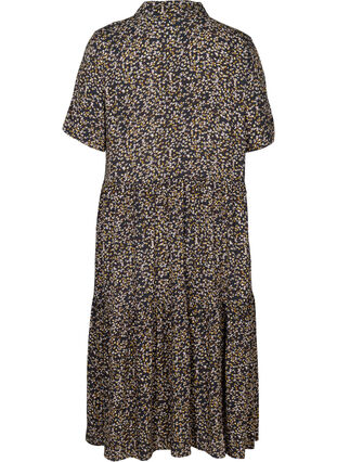 Short-sleeve viscose midi dress, Black W. Flower, Packshot image number 1