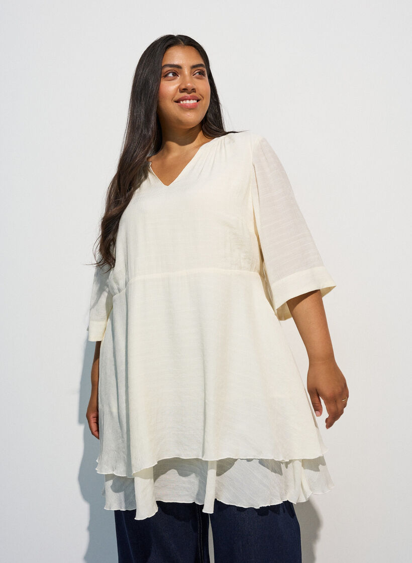 A-line dress with layered ruffles, Vanilla, Model image number 0