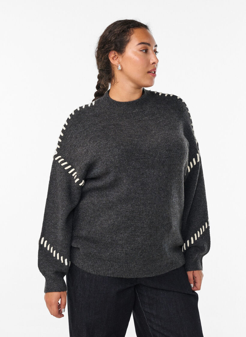 Jumper with decorative stitching, Dark Grey, Model image number 0
