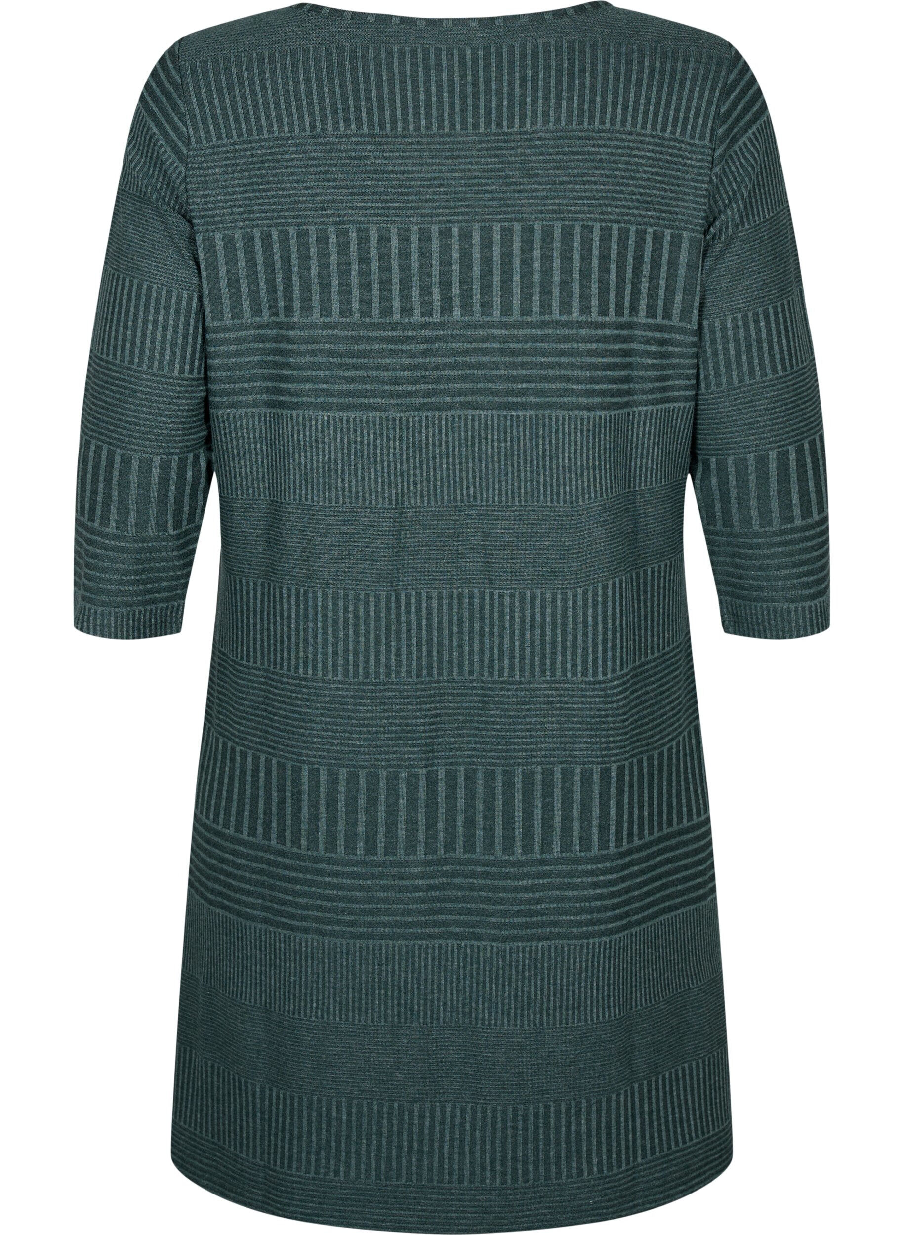 Zizzifashion Dress with 3/4 sleeves and striped pattern, Scarab Melange, Packshot image number 1