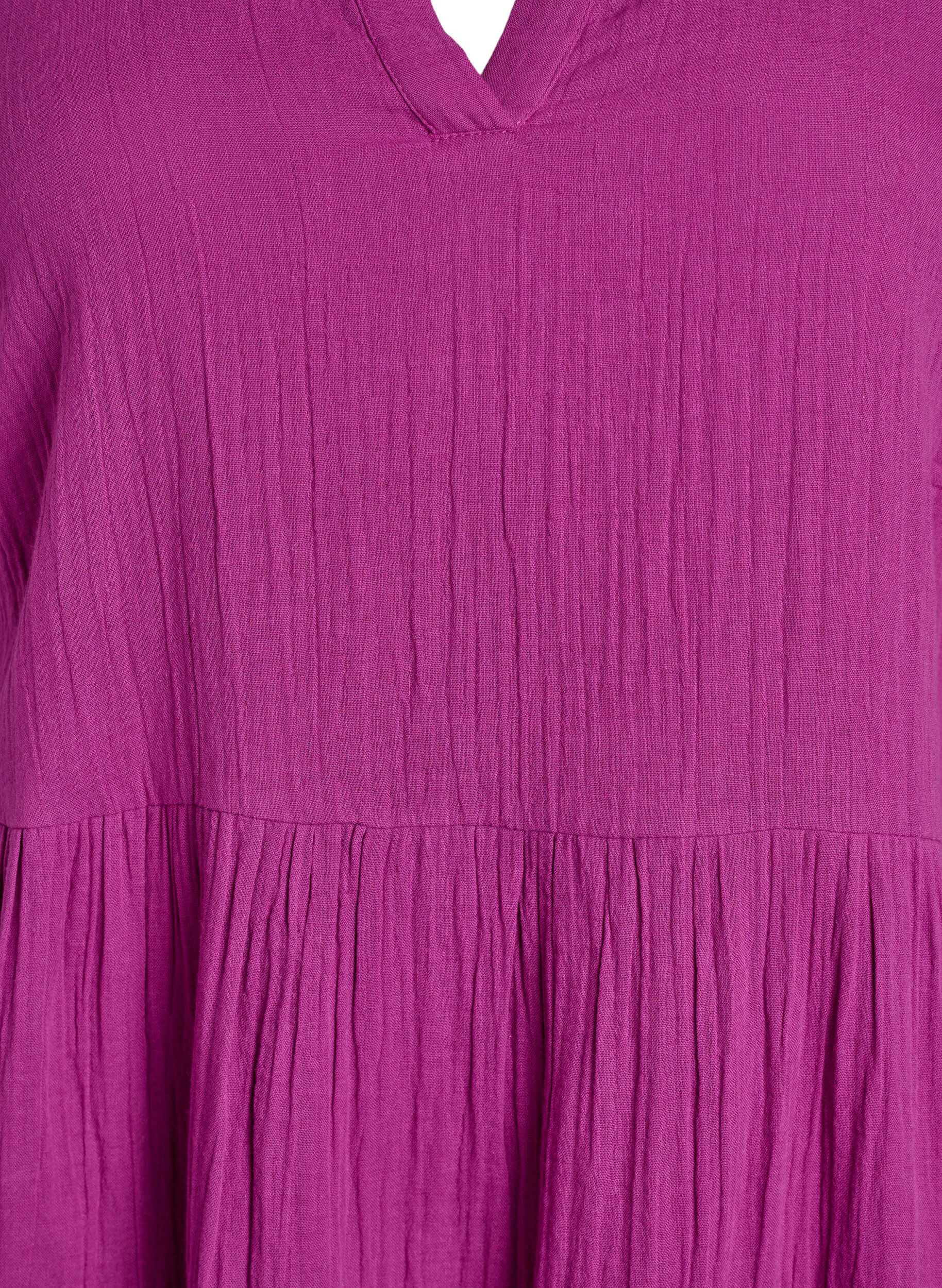 Zizzifashion Knee-length cotton muslin dress with an A-line cut, Purple, Packshot image number 2