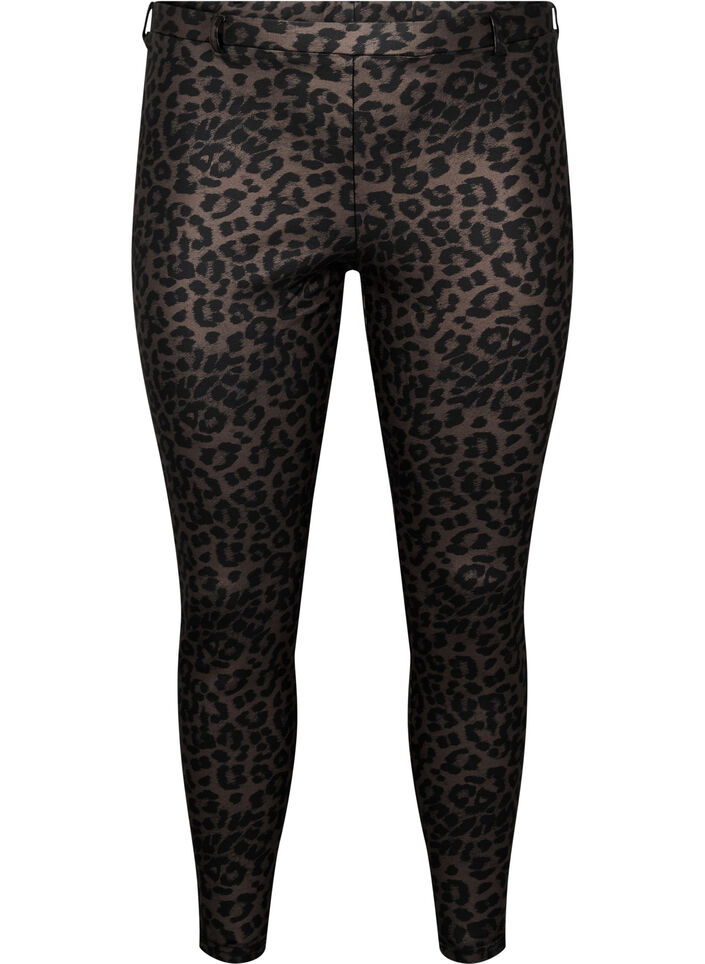 Coated leggings with leopard print and cropped length, Brown, Packshot image number 0