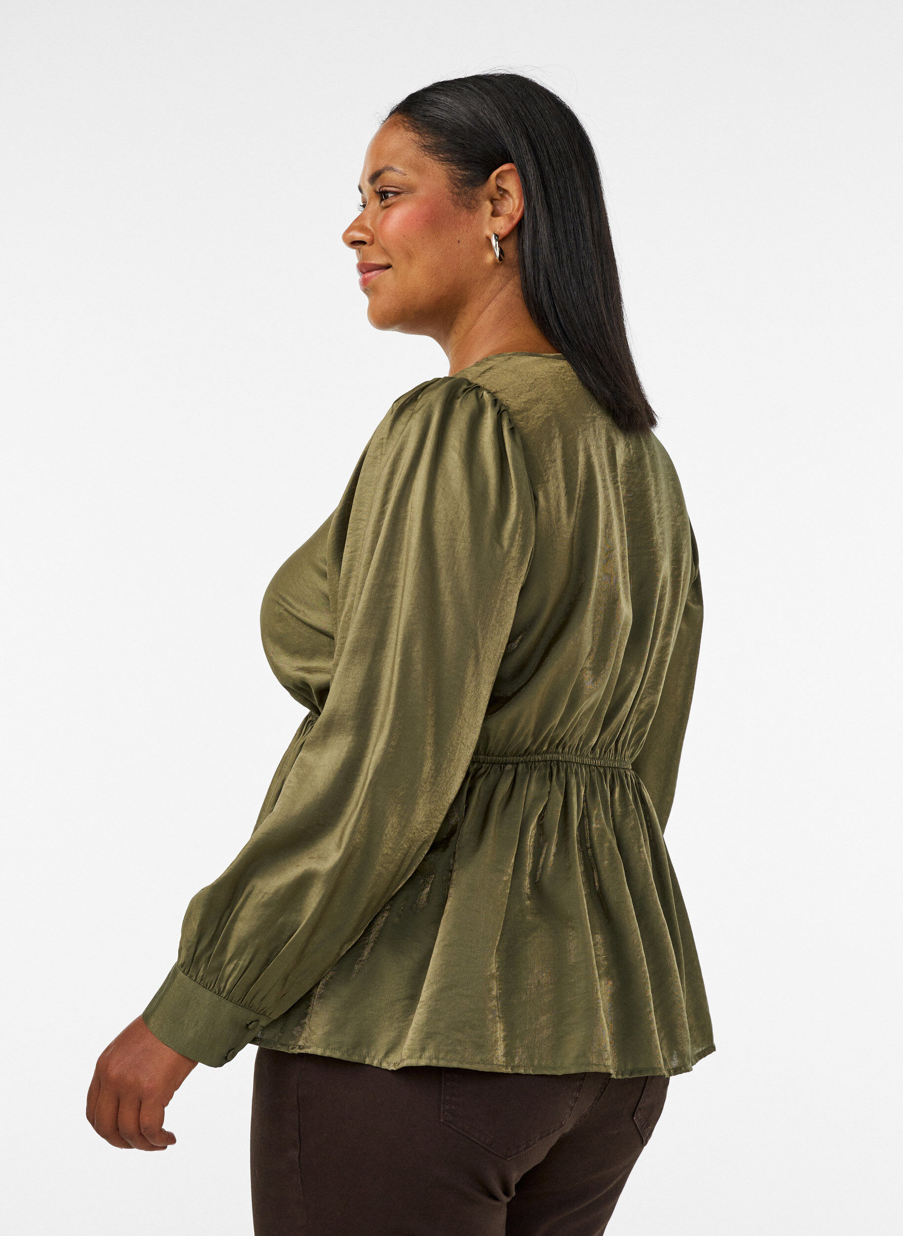 ZizzifashionShiny viscose blouse with peplum effect, Green, Model image number 2