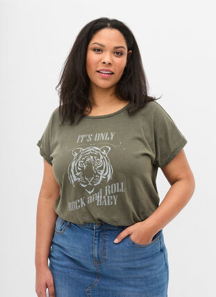 Organic cotton t-shirt with print, Ivy acid Lion as s, Model image number 0