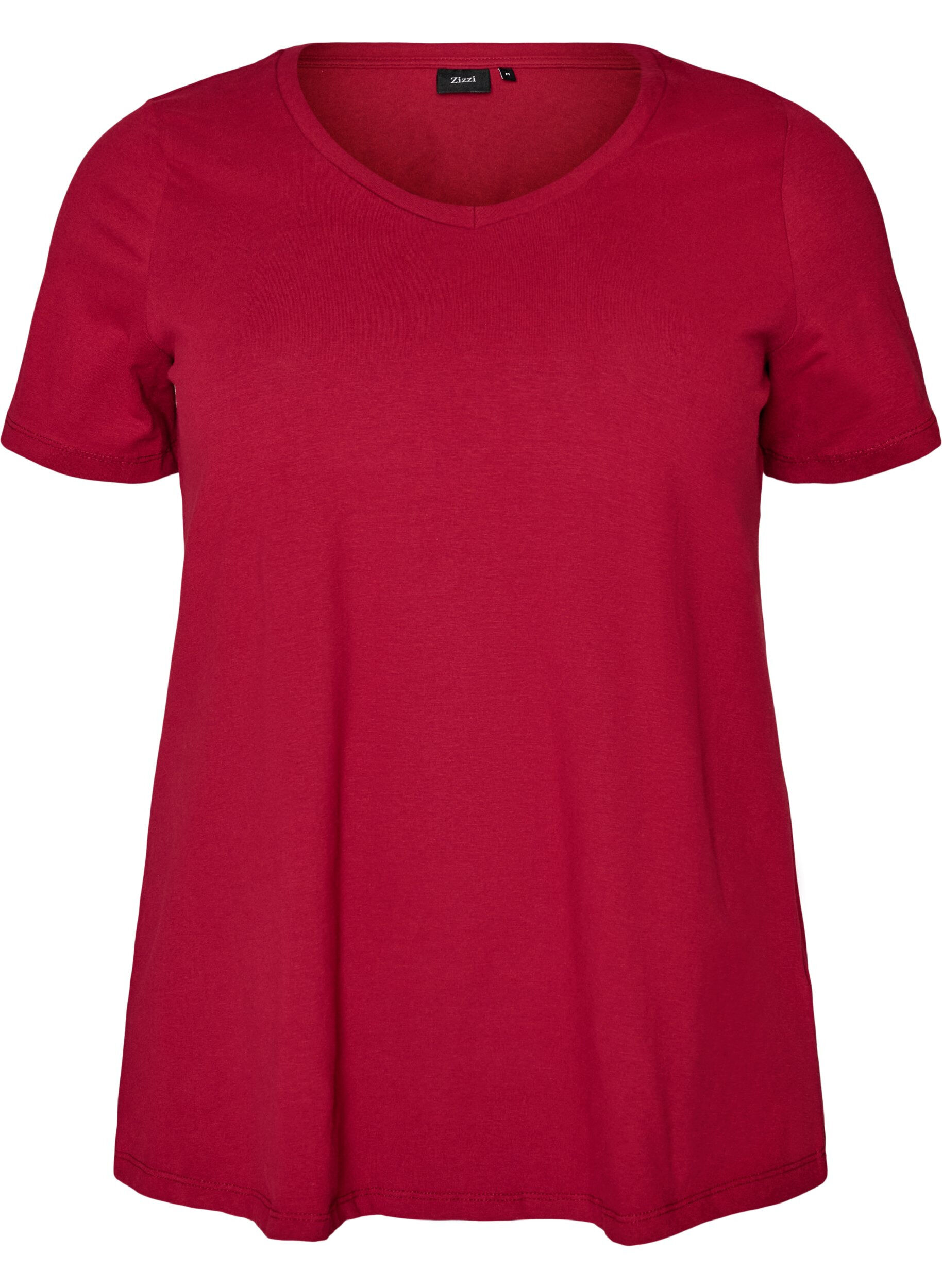 ZizzifashionBasic plain cotton t-shirt, Red, Packshot image number 0