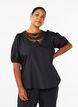 Short-sleeved blouse with lace detail, Black, Model image number 0