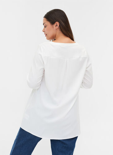 Long, solid-coloured shirt with breast pocket, Warm Off-white, Model image number 1