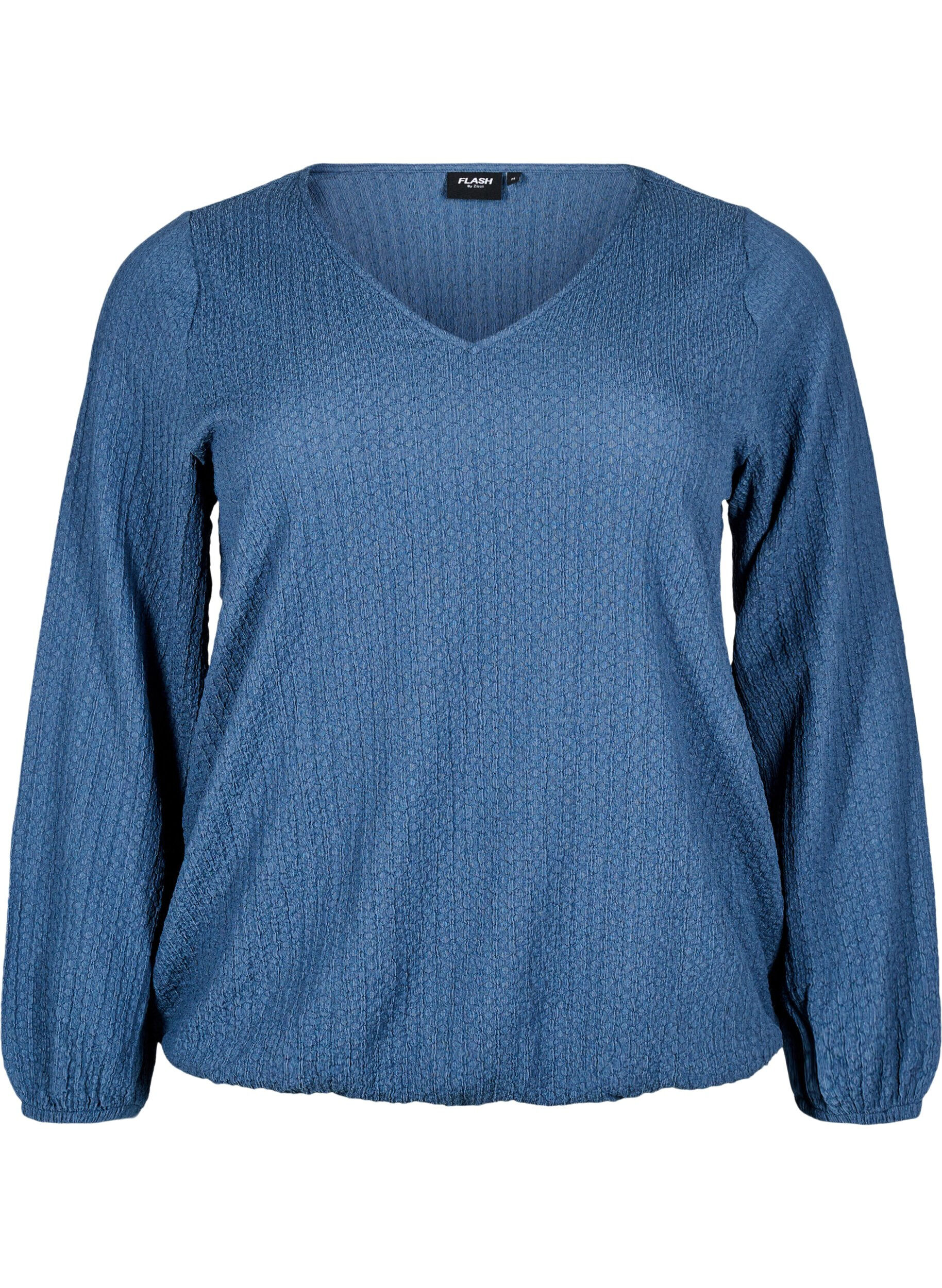 Zizzifashion FLASH - Blouse with texture and long sleeves, Sargasso Sea, Packshot image number 0