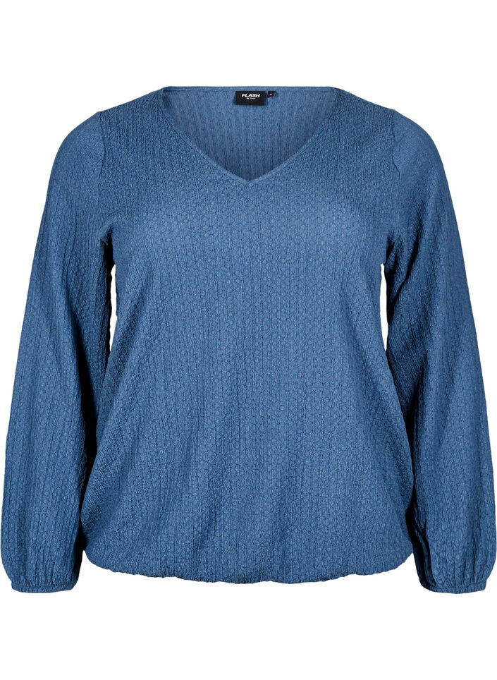 FLASH - Blouse with texture and long sleeves, Sargasso Sea, Packshot image number 0