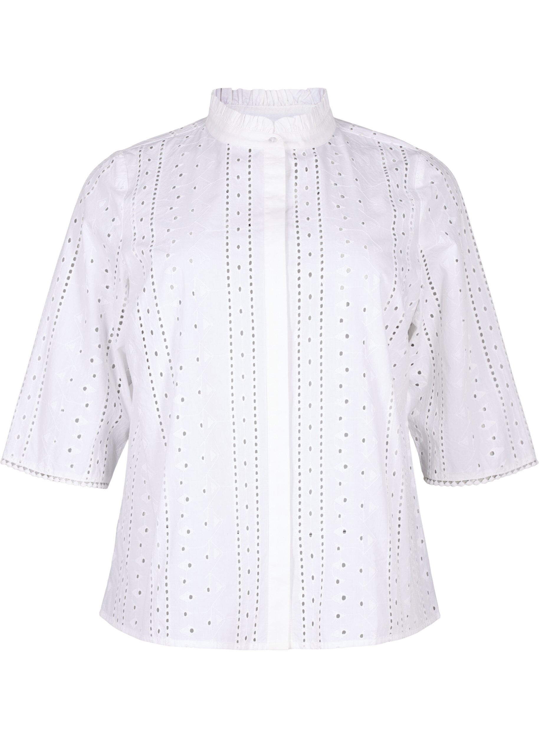 Zizzifashion Cotton shirt with hole pattern, Bright White, Packshot image number 0