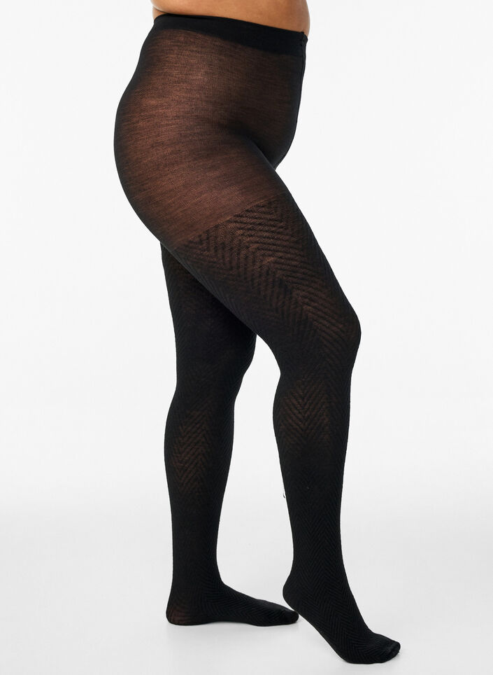 Textured tights, Black, Packshot image number 0