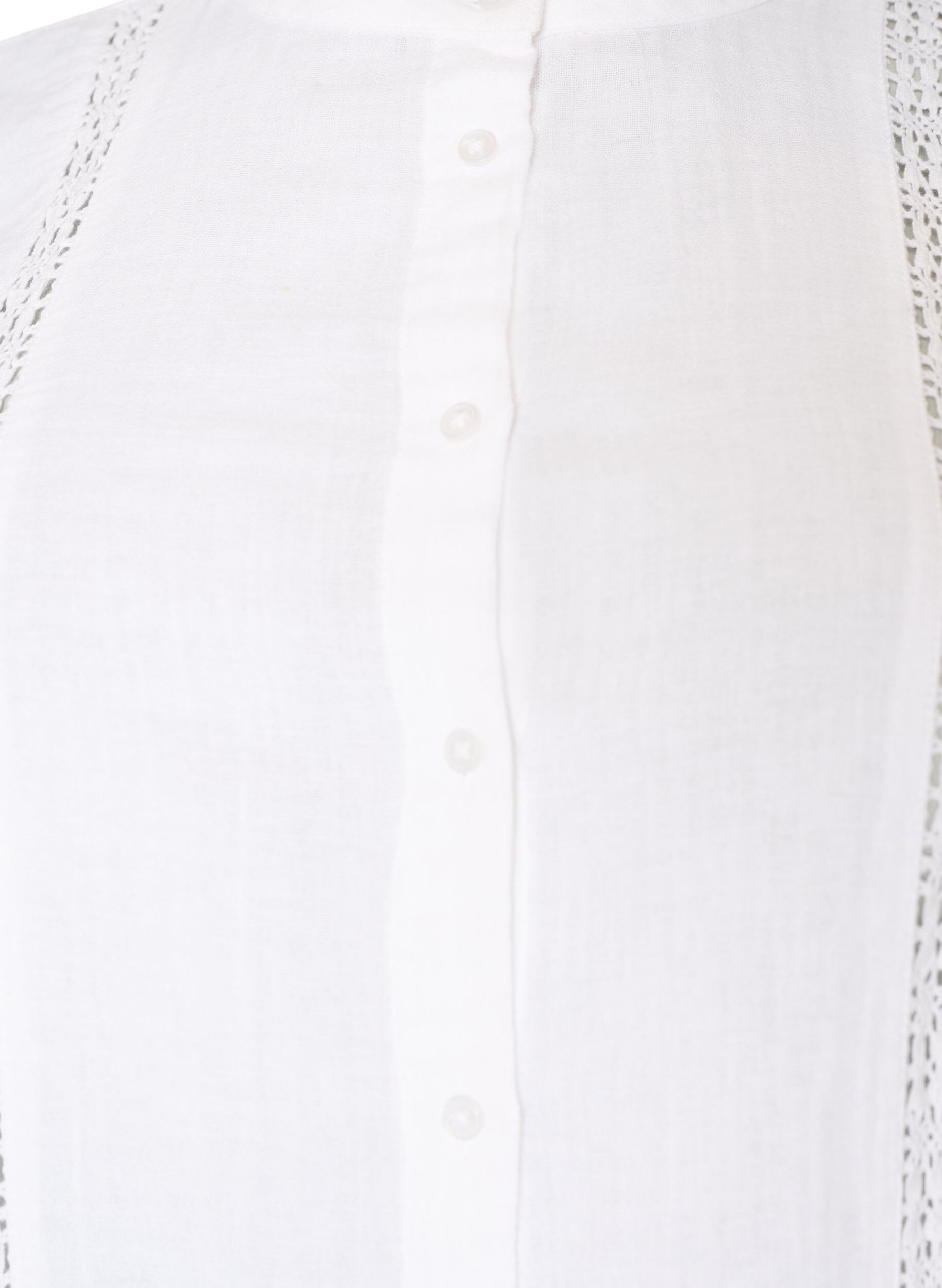 Zizzifashion Short-sleeved cotton muslin blouse with crochet trim, White, Packshot image number 2