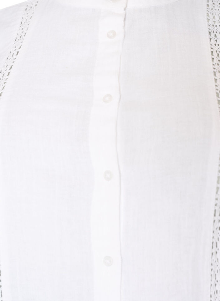 Short-sleeved cotton muslin blouse with crochet trim, White, Packshot image number 2