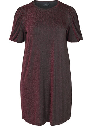 Glitter dress with short balloon sleeves, Pink, Packshot image number 0