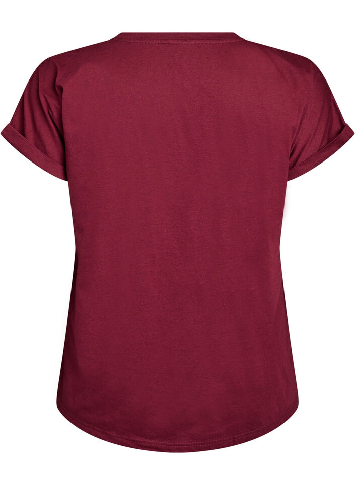 Short-sleeved t-shirt in a cotton blend, Dark Bordeaux, Packshot image number 1