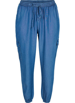Denim cargo trousers with pockets, Medium Blue, Packshot image number 0