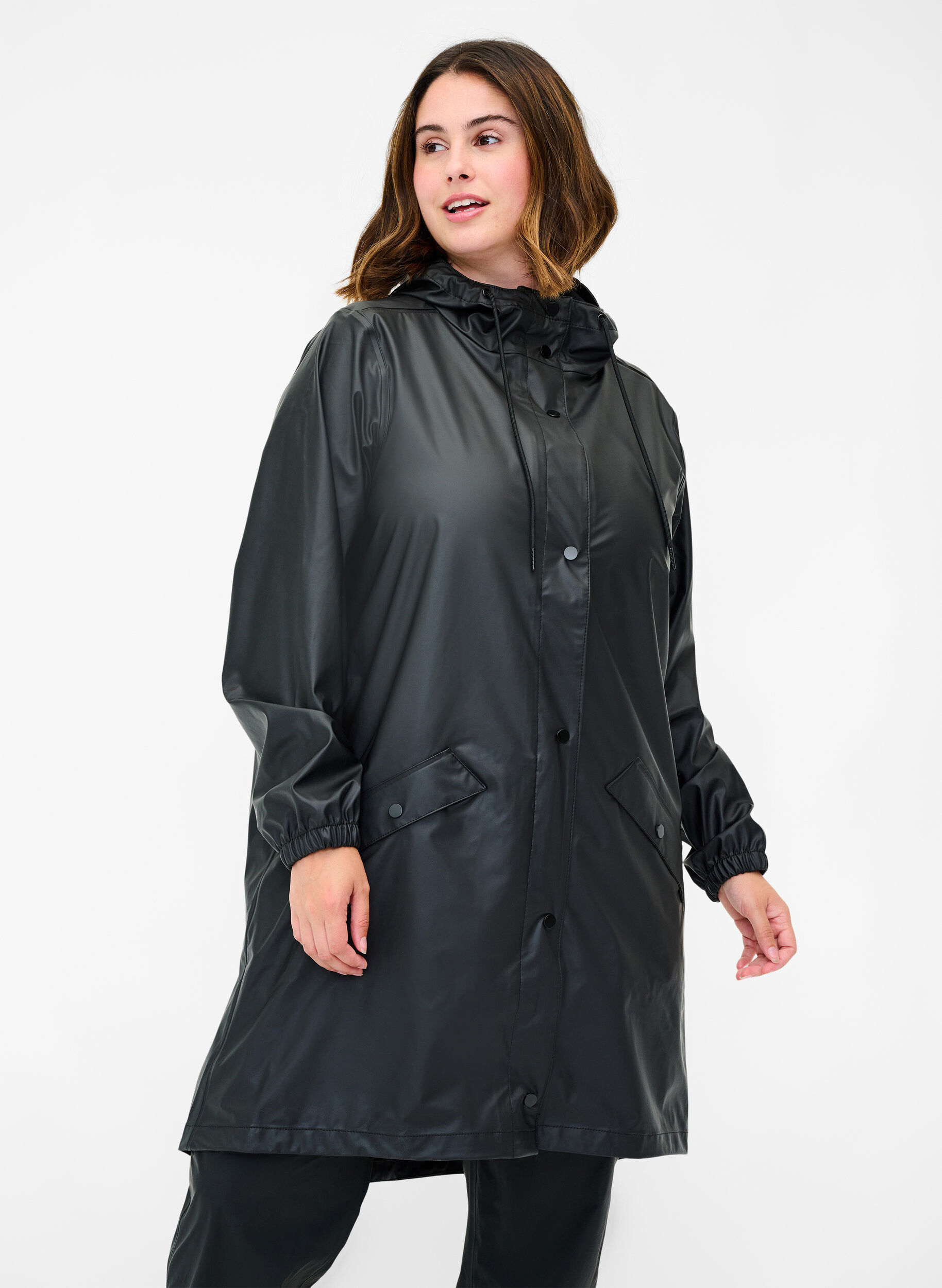 Zizzifashion Rain jacket with hood and button fastening, Black, Model image number 0