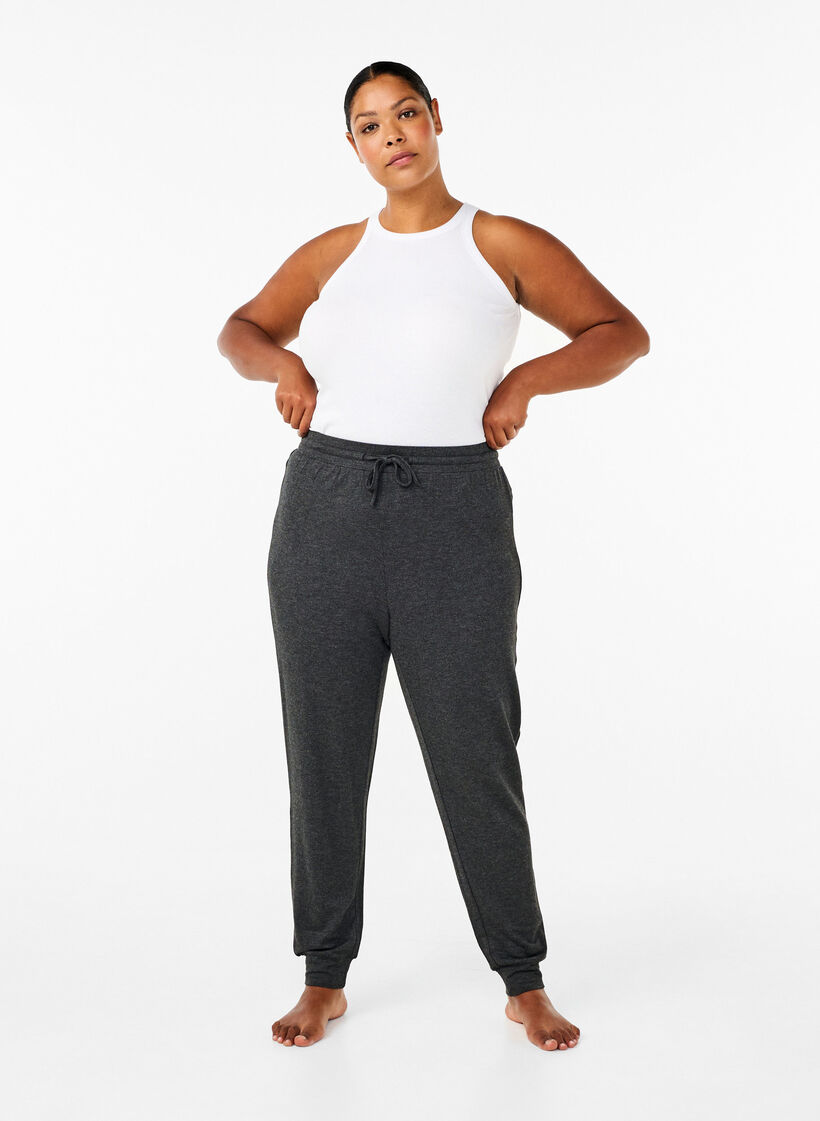 Jersey trousers with high waist, Dark Grey Melange, Model image number 0