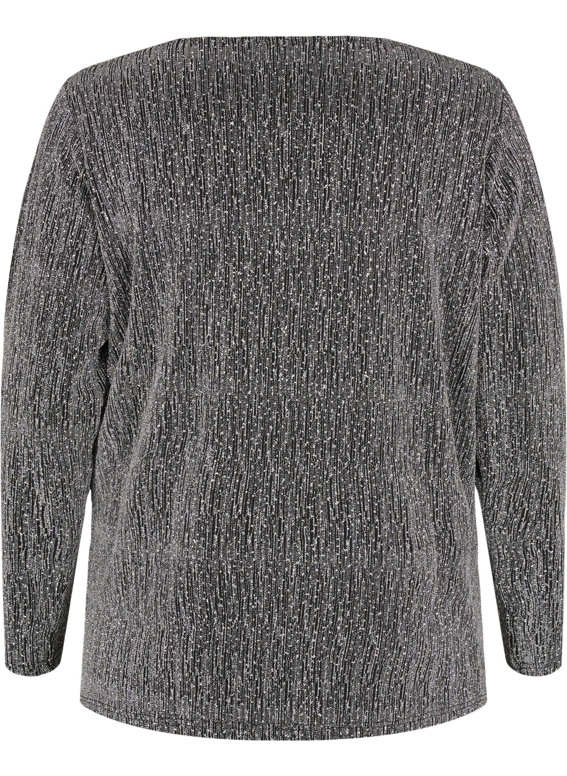 Zizzifashion Wrap-look glitter party top, Black, Packshot image number 1