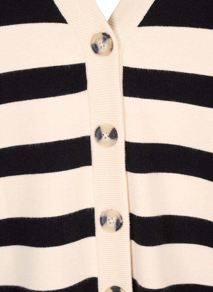 Striped knitted cardigan with V-neck, Birch w. Black, Packshot image number 2