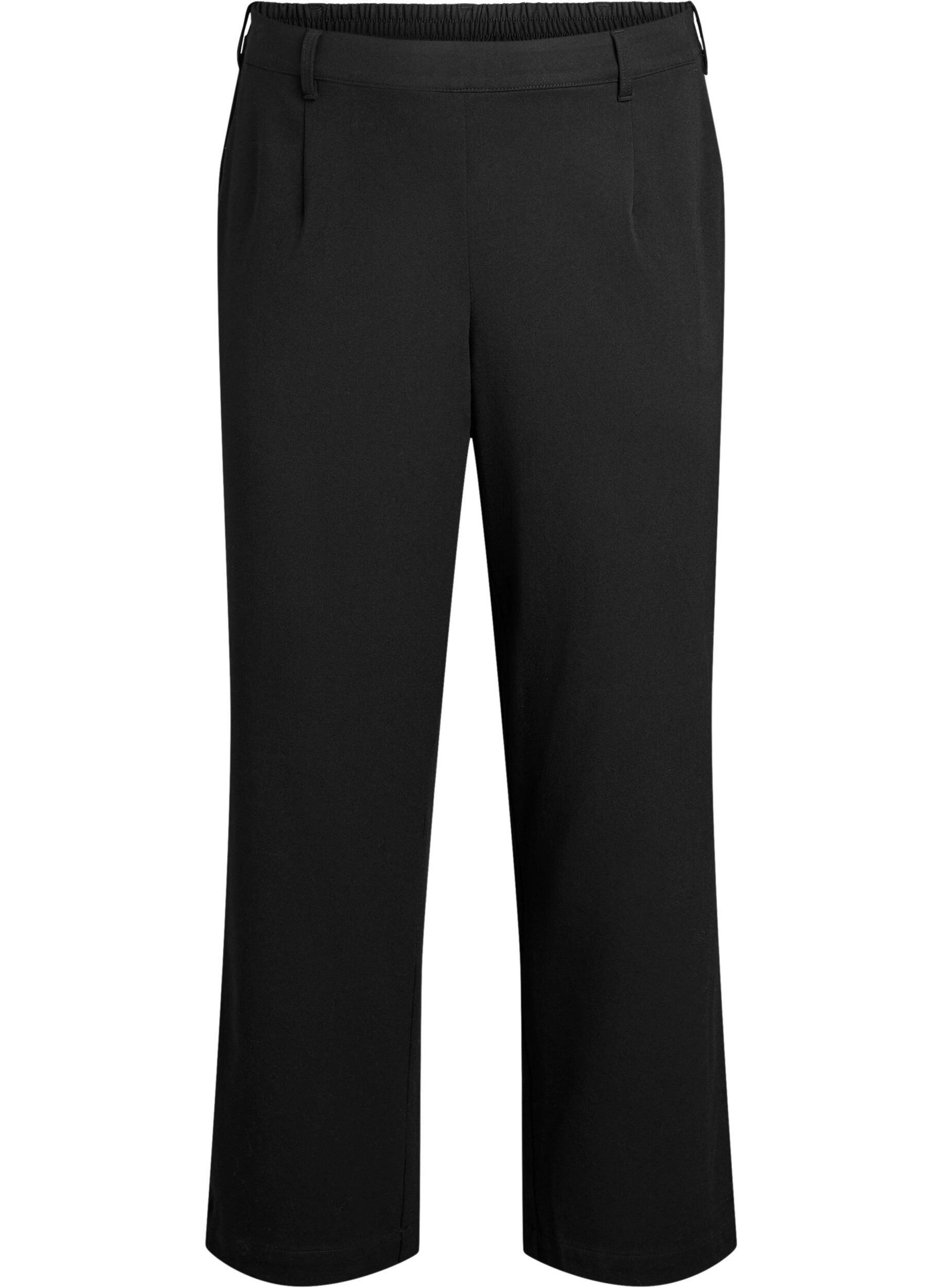 Trousers with high waist and elastic waistband at back