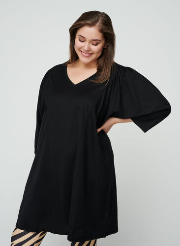 Viscose mix tunic with 3/4 length sleeves, Black, Model image number 0