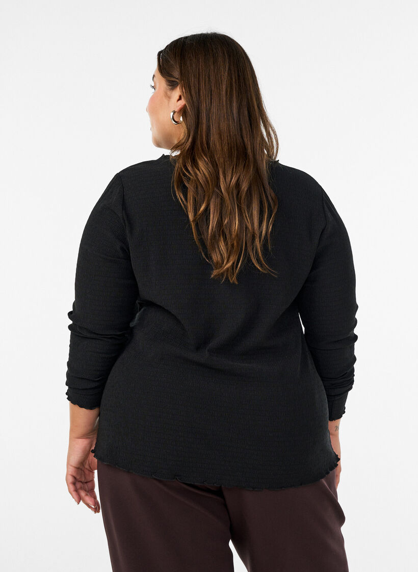 Textured blouse with wavy edges, Black, Model image number 2