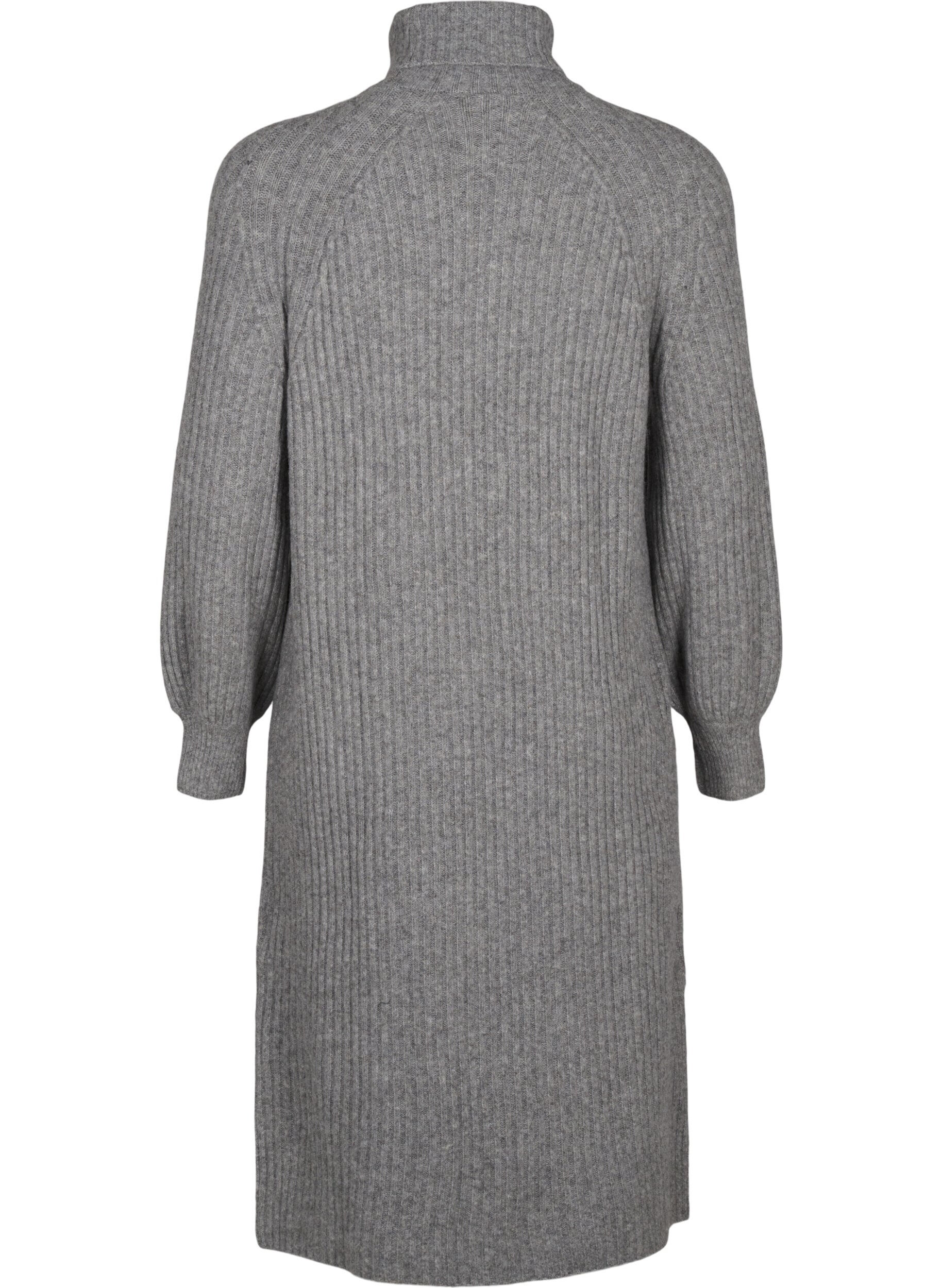 Zizzifashion Long knit dress with turtleneck, Medium Grey Mel., Packshot image number 1