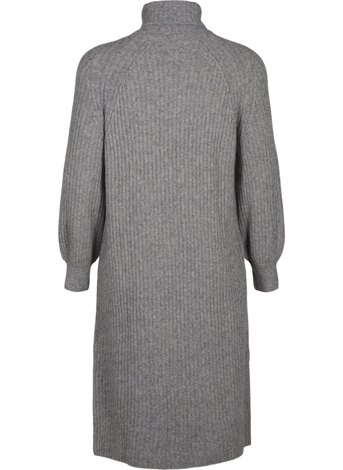 Long knit dress with turtleneck, Medium Grey Mel., Packshot image number 1