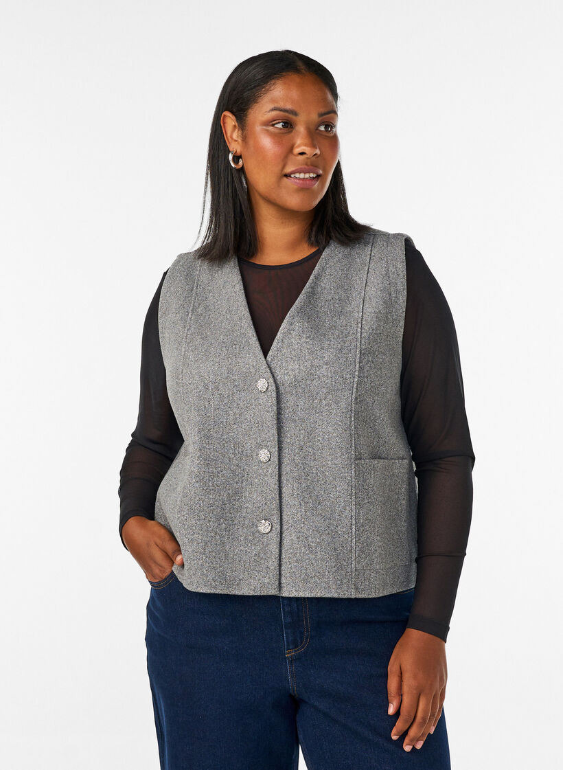 Mesh blouse with long sleeves, Black, Model image number 0
