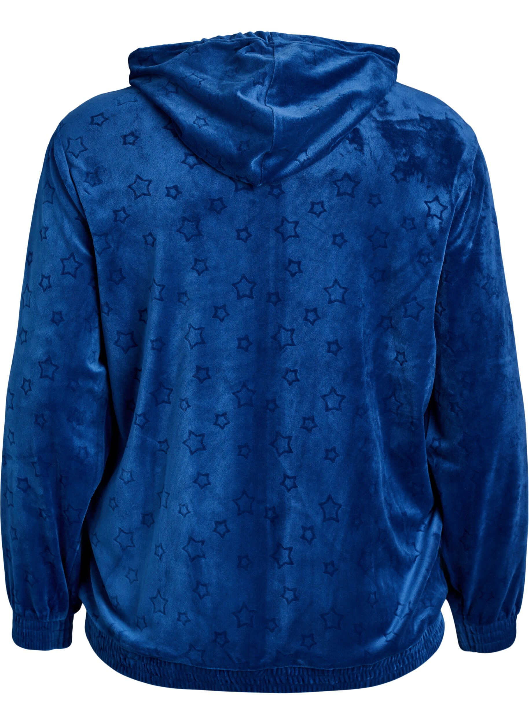 Zizzifashion Hooded velour cardigan with pockets, Blue, Packshot image number 1