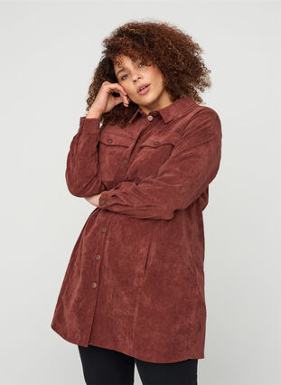 Cotton velvet dress with buttons, Brown ASS, Model image number 0