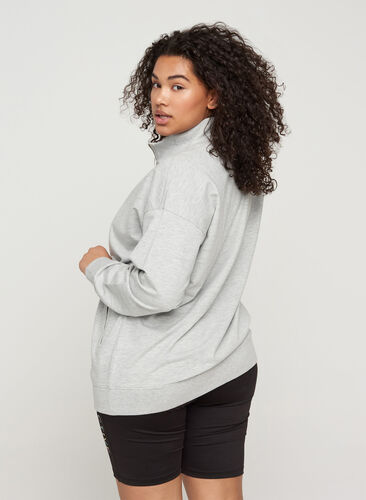 Mottled sweatshirt with zip, Light Grey Melange, Model image number 1