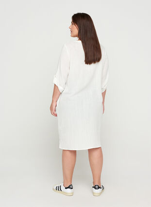 Cotton dress with buttons and 3/4 sleeves, Bright White, Model image number 1