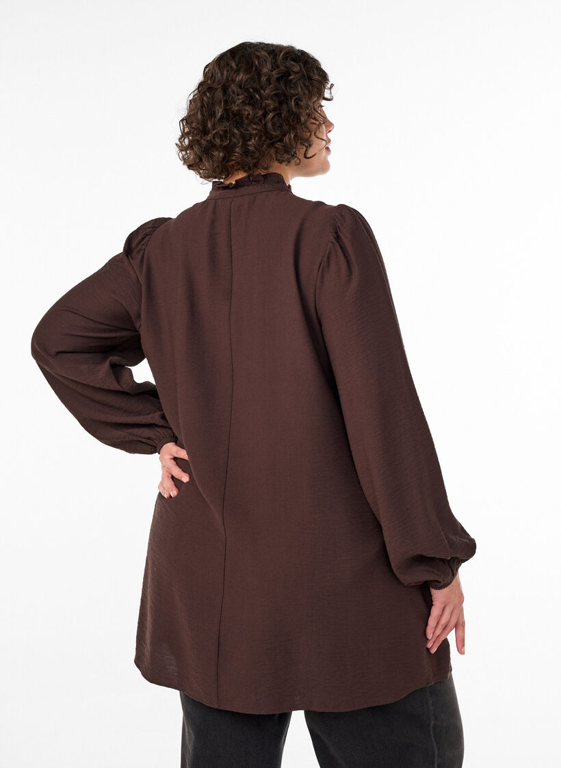 Viscose tunic with ruffles and buttons, Brown, Model image number 2