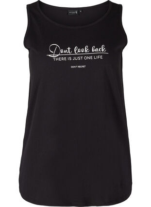 Sleeveless cotton sports top with print, Black Dont Look Back, Packshot image number 0